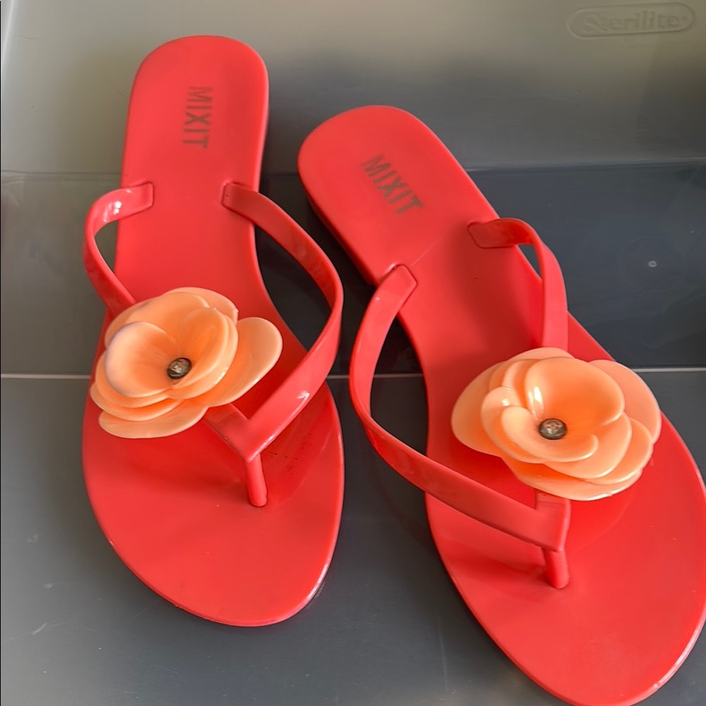 Mixit Women's Red Sandals with Floral Accent